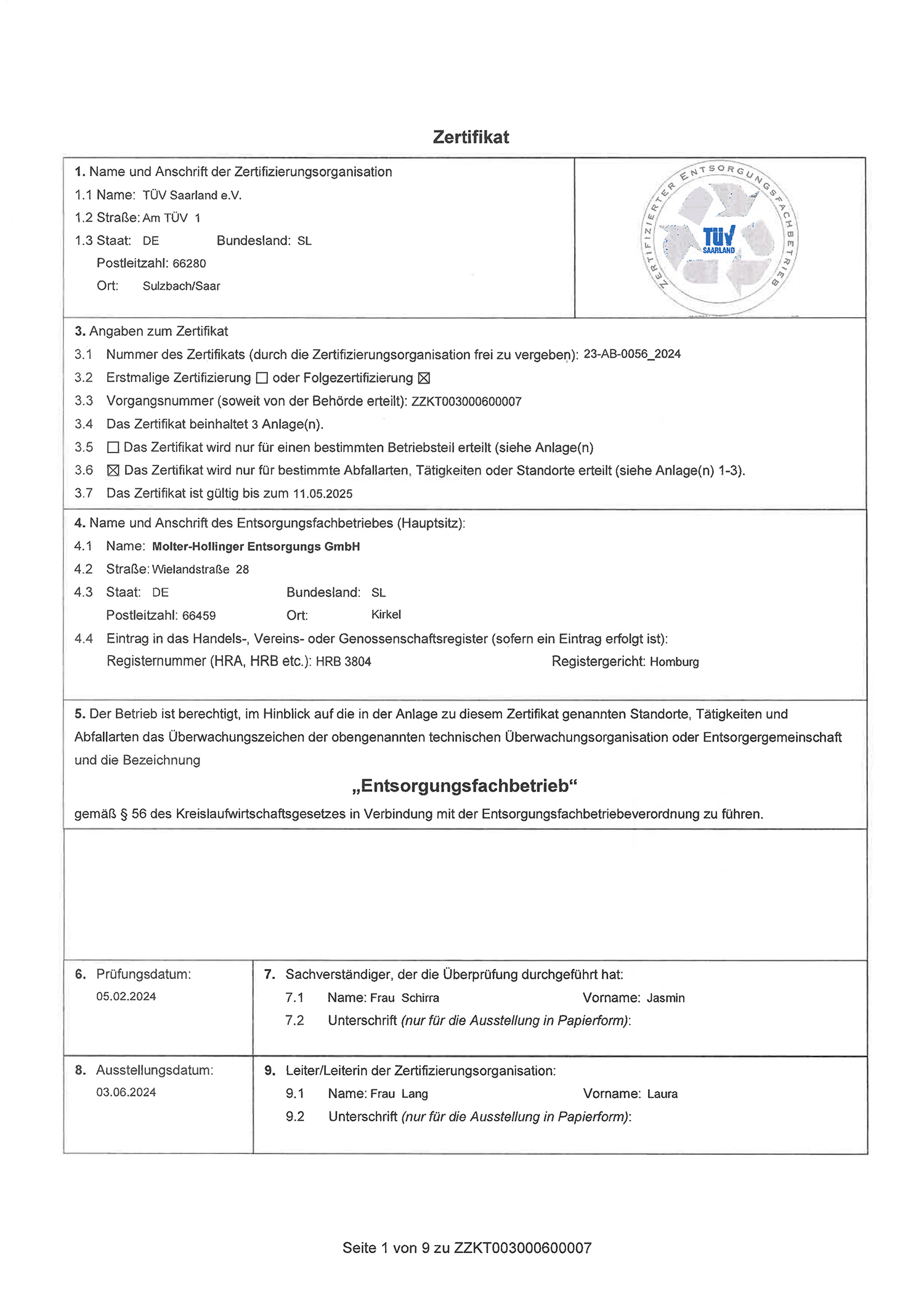 zertifizierter Entsorgungsfachbetrieb: Molter - Hollinger Containerdienst